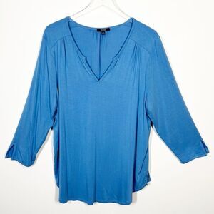 NYDJ Women's Size XL Blue Perfect Tee Three Quarter Sleeve V-Neck T-Shirt